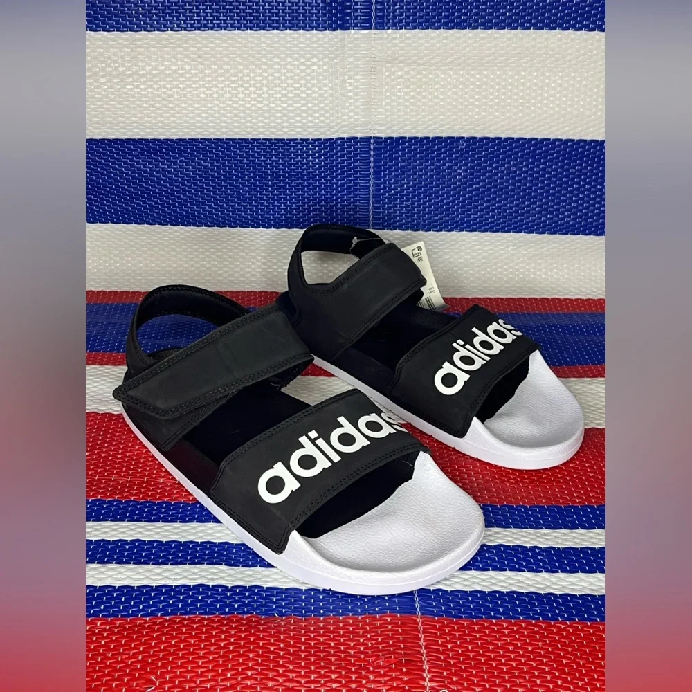 Women’s - Adidas Adilette Sandals Black/White Size 8 Summer Velcro Shoes NWT - Picture 8 of 14